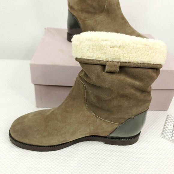 New Furla Melany Suede Brown Shearling Boots - Picture 4 of 7